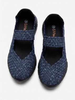 bernie mev. Navy Woven Mary Jane Flats